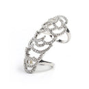 Fashion Crystal Rhinestone Rose Flower Hinged Finger Ring - Silver