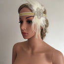 Vintage Womens Beige Feather Headband Wedding Headpiece 20s Gatsby Flapper Costume