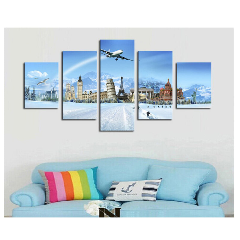 1 Set of 5PCS Canvas Painting for Home Bedroom Cafe Hotel Room Wall Art Wall Decor Paintings Building Print Charms 30/40/50cm