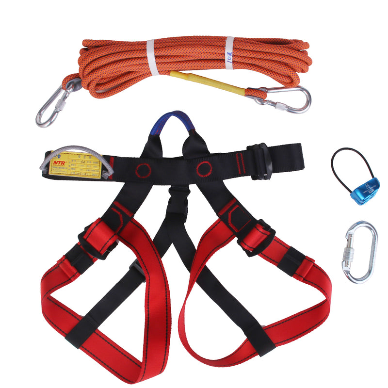 1 Set Rock Climbing Kit Safety Harness+Rappel Belay+ Carabiner+ 10M Rope