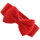 Women Girls Ladies PU Leather Fashionable Wide Stretch Bow Shaped Waist Belt Band Red