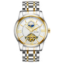 TEVISE Automatic Mechanical Watch Tourbillion Moon Phase Luminous Rome Numeral White Gold Stainless Steel WristWatches