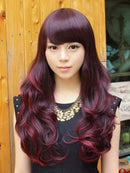 Sexy Women's Full Wigs Long Curly Wavy Wig - Wine Red