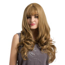 Girl Women 26 inches Long Natural Wavy Curly Synthetic Hair Wigs Straight Bang with Cap Fashion Flaxen Color for Costume Daily Wear Cosplay Party
