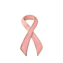 Pink Enamel Breast Cancer Awareness Charity Ribbon Brooch Pin w/ Gold Edge