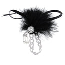Retro 20s Gatsby Feather Headband Wedding Bridal Rhinestone Dangle Headdress