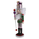 38CM Wooden Hand Painted Striped Soldier Nutcracker W/Sceptre Walnut Puppet Statue Xmas Gifts Home Decoration Green