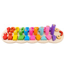 2-in-1 Caterpillar Wooden Geometry Blocks Inserting Numbers Counting Board Kids/Baby Developmental Mathematics Toy