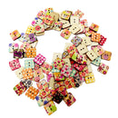100 Pieces Floral Printed Square Shape Wooden Buttons for Sewing and Crafts