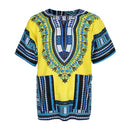 Unisex Traditional African Prints Dress Cotton Dashiki Shirt Ethnic Caftan Yellow Blue
