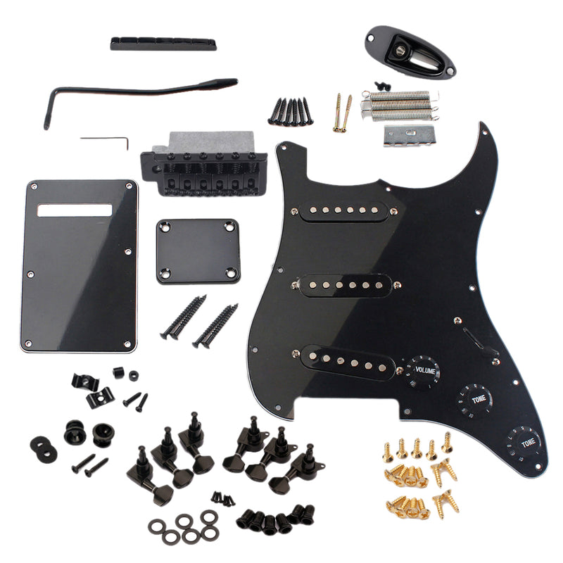 1 Set Guitar Replacement 3-ply SSS Prewired Pickup Pickguard for Electric Guitar Parts Black