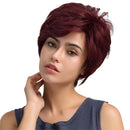 Trendy Women's Human Hair Short Fluffy Wigs Side Swept Bangs Pixie Cut Wigs for Daily Wear/ Party/ Cosplay - Wine Red