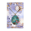 Steampunk Exquisite Vintage Oval Gears Owl Butterfly Pattern Pendant Necklace Gold Chain 56cm for Women