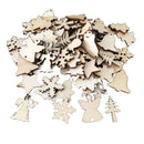 50 Pieces Mixed Wooden Christmas Shapes Embellishment Blank Xmas Tree Decoration
