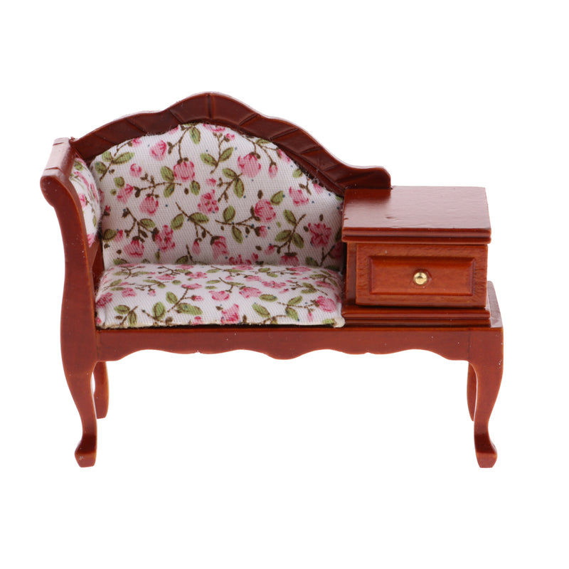 1/12 Dollhouse Miniature Furniture Vintage Wooden Chaise Lounge with Drawer