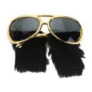 Novelty Elvis Gold Sunglasses Funny Beard Glasses 70s 80s Disco Fancy Dress Accessories