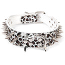 5 Holes Adjustable PU Leather Spikes Cool Design Dog Cat D-Ring Collar Pet Supplies White Leopard XL