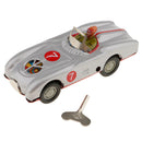 Vintage Mechanical Silver Racing Car Model Wind-up Clockwork Tin Toy for Kids/Adults Collectibles