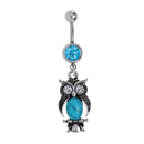 304 Stainless Steel Cute Owl Belly Bar Navel Ring Boho Turquoise Dangle Piercing Jewelry