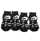 Skid Free Halloween Human Skeleton Pattern Cute Paw Prints Warm Dog Socks Pet Supplies Black + White L PACK OF 4PCS