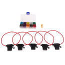 100 Pieces Vehicles Insurance Insert Blade Fuse + 5 Inline Fuse Holder 16AWG