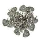 50 Pcs Tibetan Silver Filigree Heart Charms Pendants DIY Jewelry Making