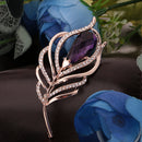 Antique Purple Waterdrop Rhinestone Brooch Women Lady Feather Gold Plated Crystal Diamante Corsage Brooch Pin Jewelry
