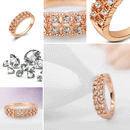 Wedding Ring Jewellery Rose Gold Plated Double Row Rhinestone Rings Size 7