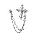 Vintage Silver Rhinestone Cross Brooches Pin Mens Business Lapel Chain Badge