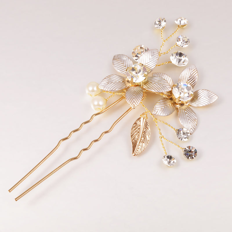 Crystal Pearls Floral Vine Hair Pin Clip Wedding Bride Girls Prom Accessory