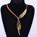 Vintage Leave Tassel Leave Pendant Necklace Artificial Leather Chain Jewelry
