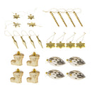 24pcs Mixed Styles Christmas Party Ornaments Xmas Tree Hanging Decor Gold