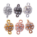 6 Pieces Crystal Round Ball Two Parts Magnetic Beads Clasp for Bracelet Necklace DIY Jewelry Design Clasp