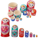 7PCS Hand Painted Heart Pattern Wooden Russian Nesting Dolls