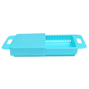Home Kitchen Use Tools Accessory Adjustable Over Kitchen Sink Cutting Board Strainer Blue 14.37x9.84x1.97inch
