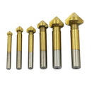 6 piece 90 Degree Flute Chamfer Countersink Drill Bit Hex Shank Wood Cutter