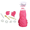 11 pieces Kids Kitchen Cooking Baking Food Cake Kits, Pretend Play Game Toy Chef Apron Cap Glove Set, Wooden Spoon Rolling Pin Whisk Cake Molds Kits Red