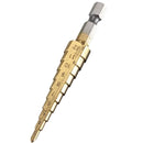 Titanium Step Cone Drill Bit - High Speed Steel, Metric 3-12mm, 1/4" SH, Cone Hole Cutter
