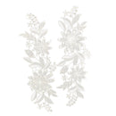 1 Pair White Flower Lace Trims Embroidery Sewing Bridal Dress Appliques DIY
