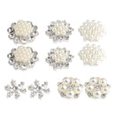 10 Pieces Mixed Diamond Flower Center Buttons Pearl Embellishment for Bouquet, DIY Wedding Craft, Scrapbooking Card, Flat back Rhinestone Embellishment