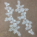 1 Pair Venise Floral Motif Lace Trims Dress Wedding DIY Sewing Craft Appliques White