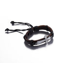 Vintage Metal Cross Leather Braided Rope Bangle Bracelet Wristband Men Women
