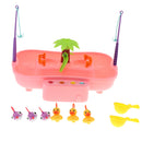 Kids Baby Electronic Add Water Circulating Fishing Game Toy Set with Music & Sound Swimming Pool Toy - 3 Duck + 3 Fish Pink