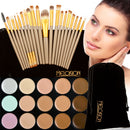 Women Girls Cosmetic Beauty Tools Eye Makeup 15-Color Eyeshadow Palette+20Pcs/Set Eyebrow Lip Liner Makeup Brushes Brown Gold
