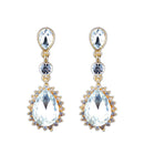 Wedding Party Women Clear Waterdrop Crystal Gold Plated Dangle Drop Earrings