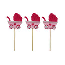 3 Pieces Felt Baby Stroller Shape Cake Toppers Baby Birthday Party Cake Picks Pink