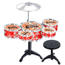 Cool Playing Drum Sound Musical Toy Drum Percussion Instruments Set Kids Play Fun Birthday Gift - 5 Drums + Stool Red