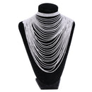 Fashion Women Ladies Silver Rhinestone Multilayer Necklace Tassel Bib Necklace Choker Statement Wedding Party Jewelry