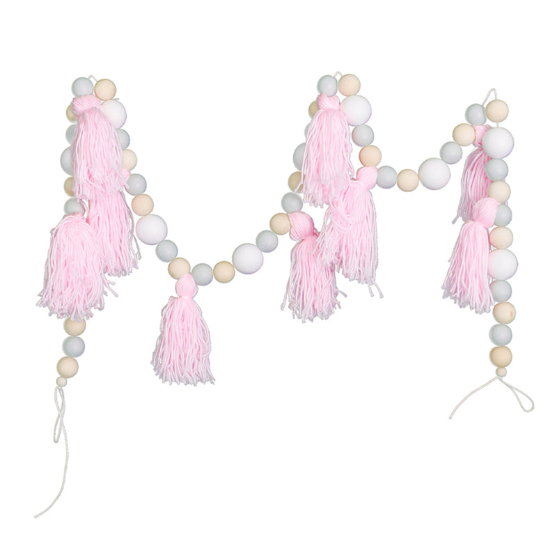 1.5m Wooden Beads Pink Tassel Hanging Garland Baby Bed Nursery Decoration