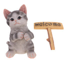 Cute Resin Maine Coon Cat Figurine with Welcome Signs Home Garden Decor 9'' Height